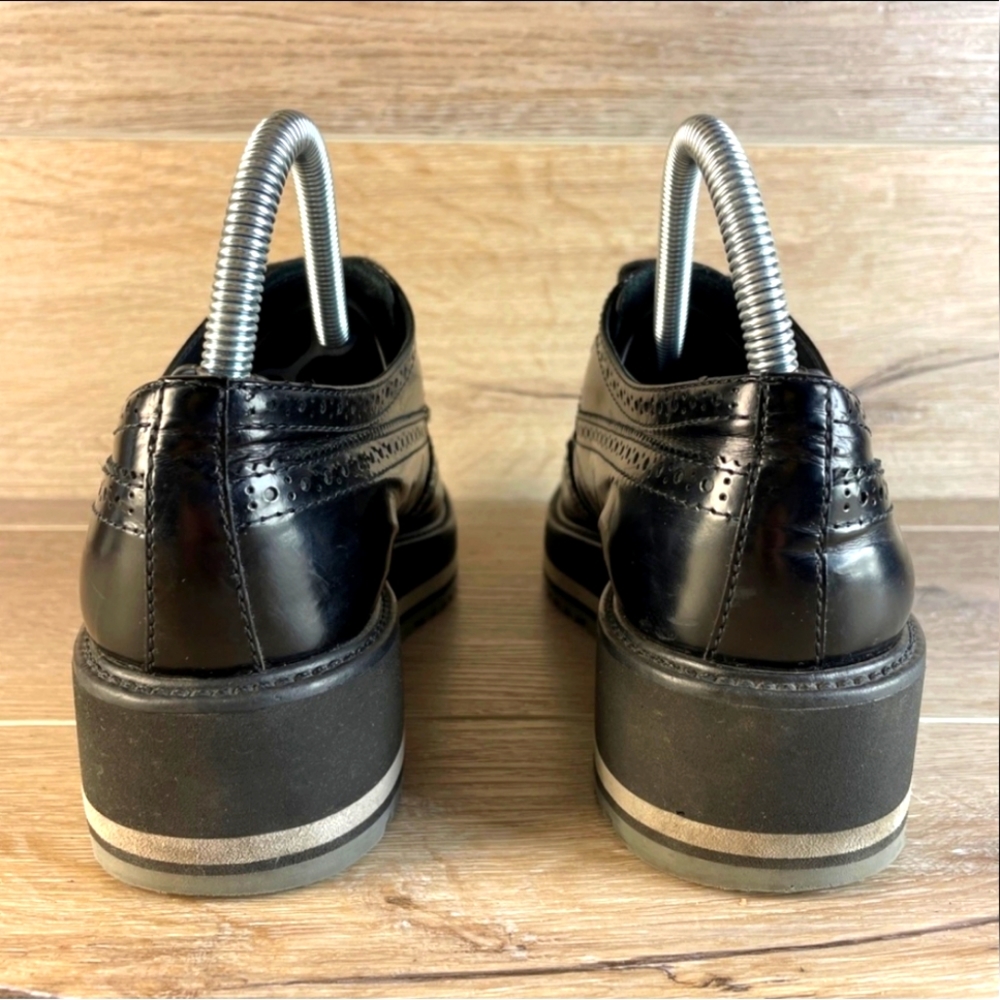 Prada Wingtip Brogue Oxford Platform Black  Patent Leather Shoes Size 38 - Picture 3 of 12